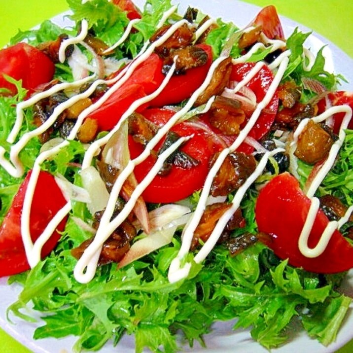 トマトとわさび菜きゅうりのキューちゃんのサラダ